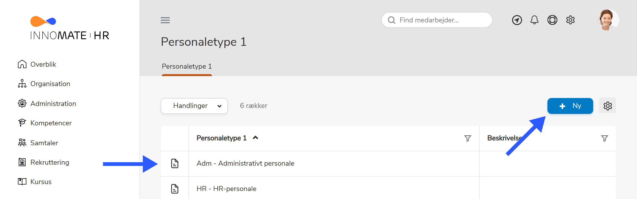 Personaletype 1 — liste